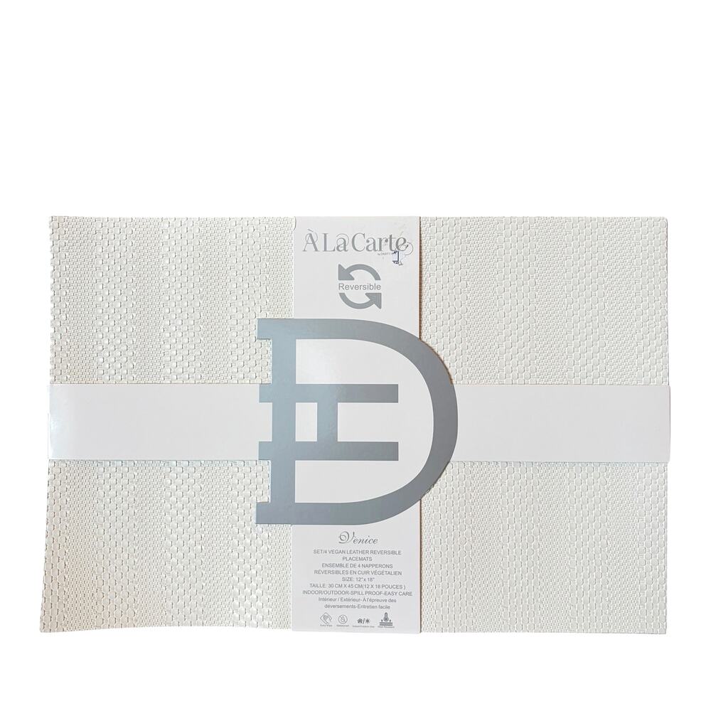 Ala Carte Vegan Leather Reversible Placemats 12x18 Set of 4 Cream Textured New